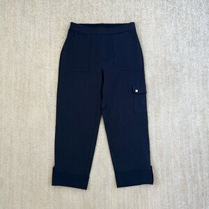 Susan Graver Blue Pull On Cropped Cargo Pants XS Cotton Blend